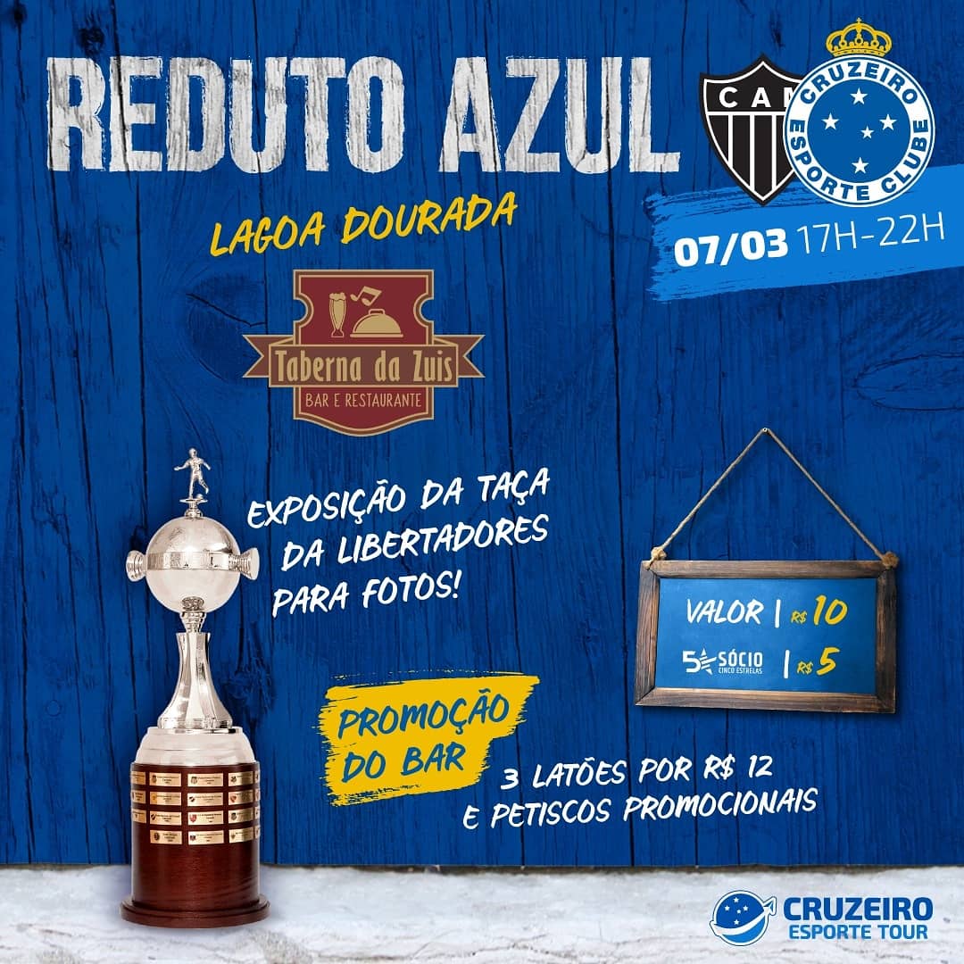 BlocoRaposao's tweet photo. Atenção cruzeirenses de Lagoa Dourada - MG, tem novidade boa chegando! Dia 07/03 tem REDUTO AZUL na cidade!
Bora lotar porque é dia de clássico! 🍻🔵
#CruzeiroEsporteTour #redutosceleetes #RedutoAzul #PeloCruzeiro #NuncaFomosTãoCruzeirenses @RedutosCelestes @cruzeirotour https://t.co/49QyU3BLRm