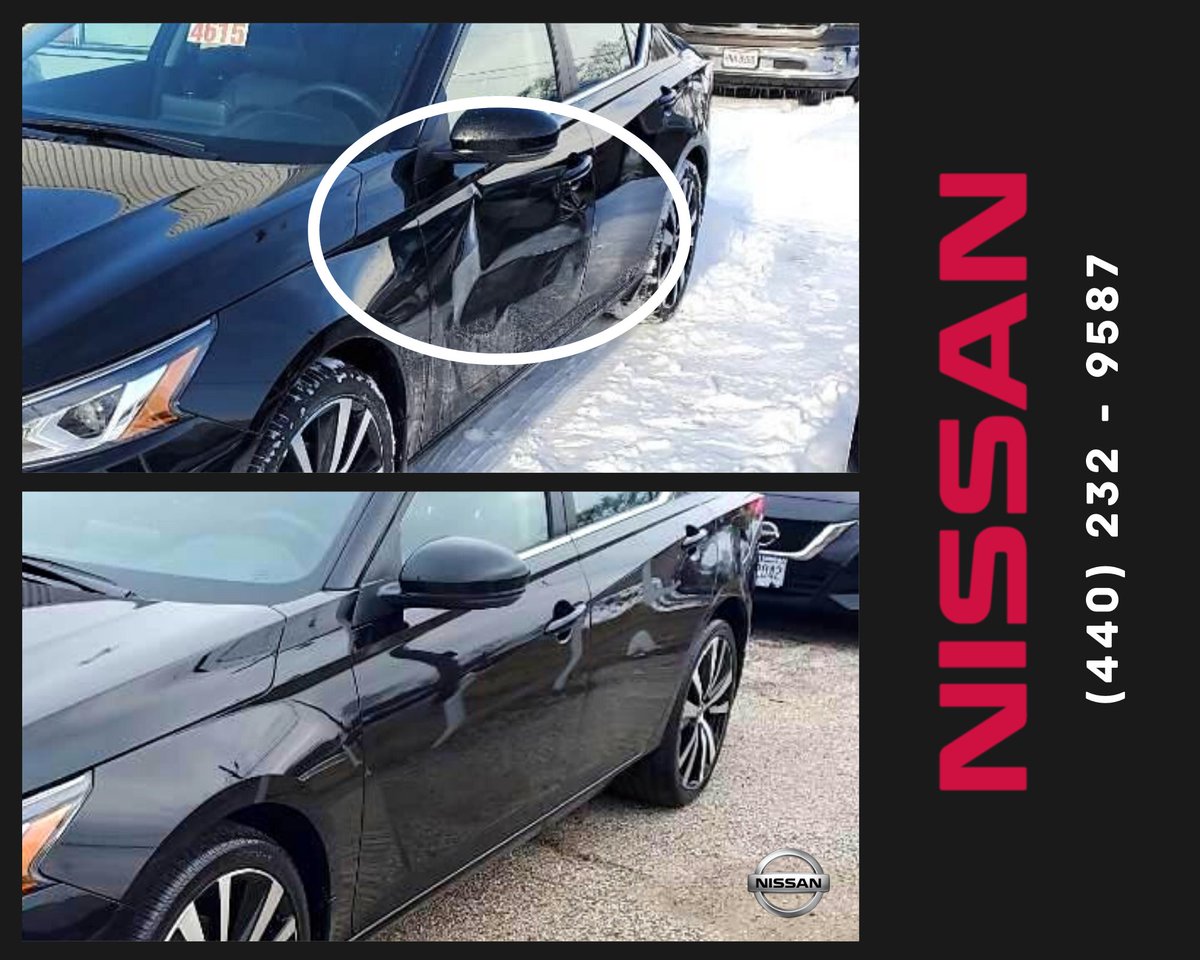 CLEautobody's tweet photo. No matter how door #damage happens, bring it to an experienced shop to take a look. While it may just look like a dent, it's possible there's more damage than visible to the eye. 
Email us the damage: anthonyr@bedfordnissan.com #freeestimate #nissan #collision #autobody https://t.co/KjmHaVrnje