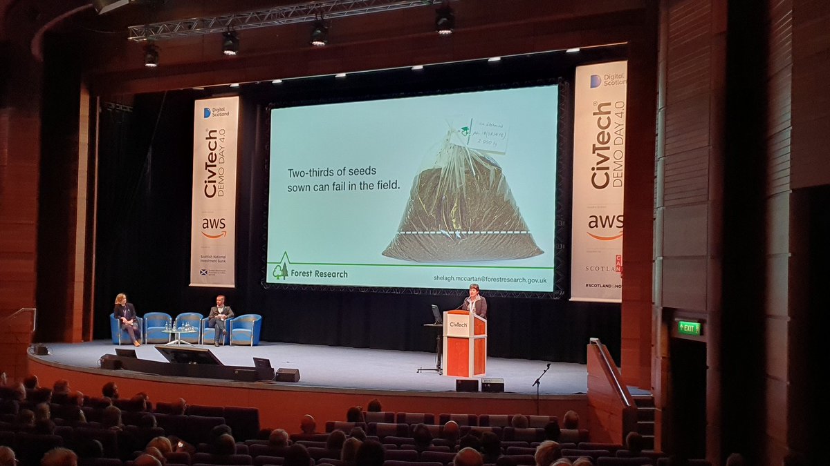 CivTechScotland's tweet photo. #CivTechDemoDay
Challenge presentation 10: How might we use technology to make better use of Scotland's valuable but limited supply of high quality tree seed? Presented by Forest Research.
https://t.co/0sM96F1Wb3
#DigitalScots https://t.co/6YiwF6AUP1