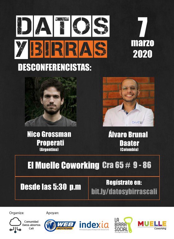 cbarraganf's tweet photo. Cali se une al Día Mundial de los #DatosAbiertos con un #DatosyBirras !! https://t.co/PY4iy0le4e Registro: https://t.co/l0mJ2Hn4qY #OpenDataDay @Properati_CO @Properati_Data https://t.co/LlYtPqEZKd