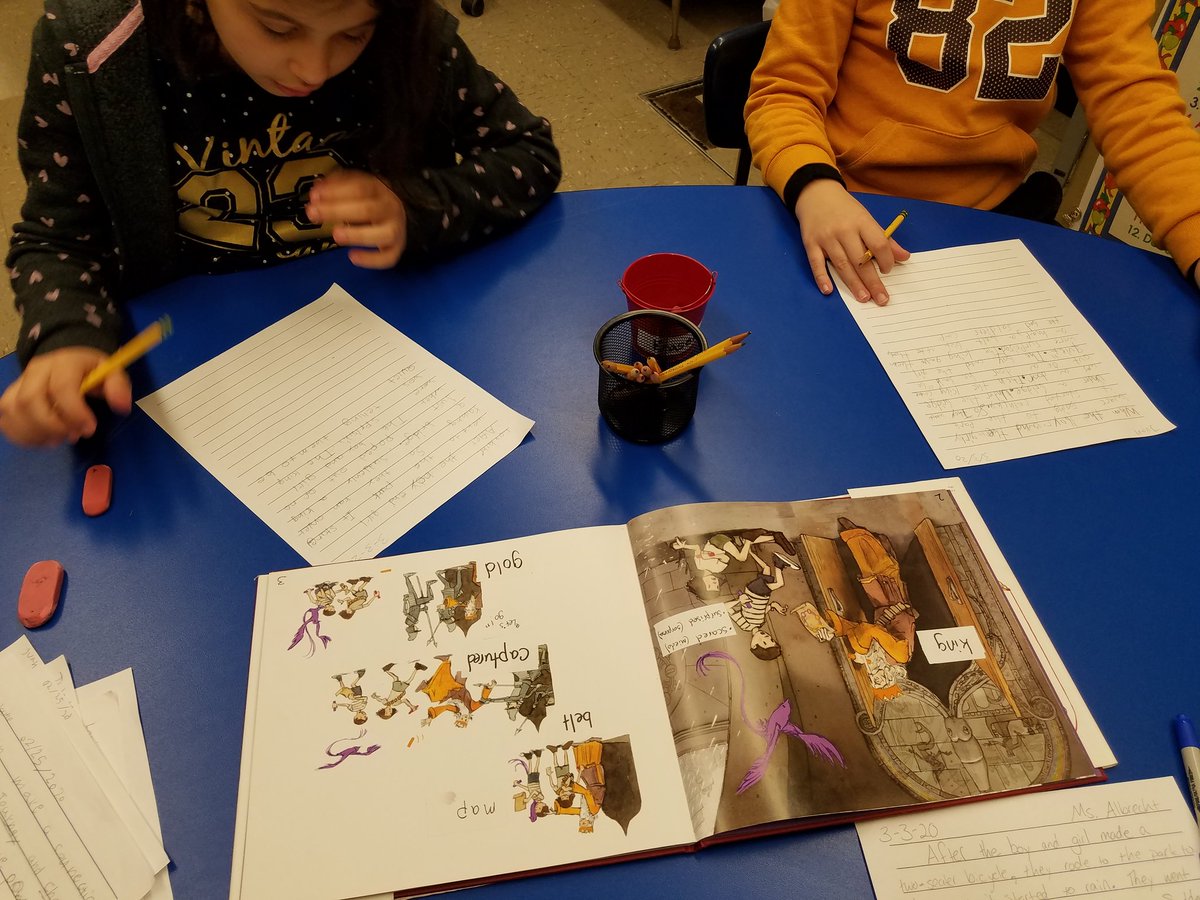 ENLmsA's tweet photo. We've been setting a furiously, fantastic writing pace to put into words what is happening on the pages of this mysterious, magical book. #ENL #creativity #writing #2ndand3rd @Carmelschools @CarmelENL @Kent_Primary https://t.co/UbDpEy26e8