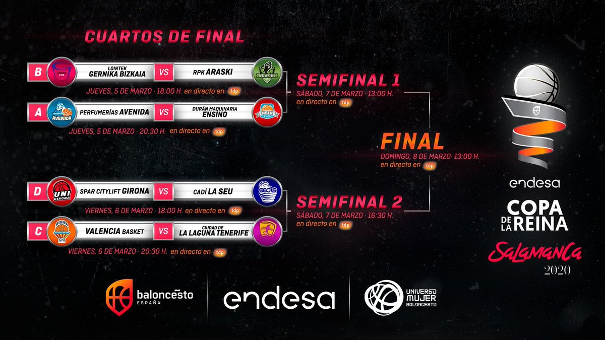 Basketfem's tweet photo. En 24 horas arranca la #CopaReinaLFEndesa. Todos los partidos, por primera vez, serán retransmitidos en directo por #Teledeporte. https://t.co/3bTqG7fTIW