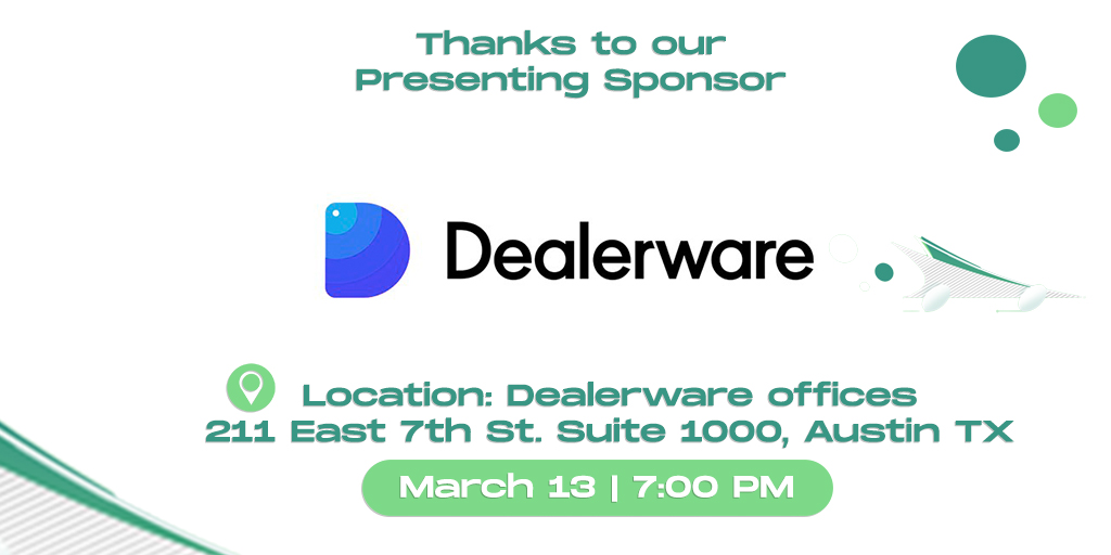 Pre-SXSW Future of Mobility is next week!🚙 Thanks to our presenting sponsor <a href="/Dealerware/">Dealerware</a> for hosting. Don't forget to RSVP- meetup.com/Future-of-Mobi…

#sxsw #mobility #AutonomousVehicles
