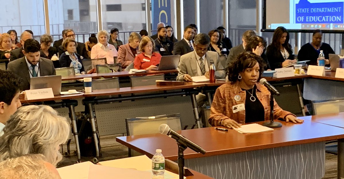AFTCT's tweet photo. #Htfd #paraprofessionals #union 1st VP Christine Smith urges SBOE continue supporting Anne Marie Murphy "Para of Year” award, "recognize commitment, dedication &amp; contributions" of #PublicEd support personnel to students. #FundOurFuture @AFTUnion @AFTTEACH @PSRP_AFT @EducateCT https://t.co/feUaT2gxRz