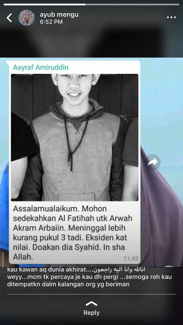 ammaryusof36's tweet photo. Ya Allah, Tolong SEMUA sedekahkan alfatihah.... sebaknye pergi seorang kawan sekelas dari sem 1 SAMPAI 6πππ. Harini hari jadi arwah dan harini jugak dia pergi meninggal kita Allah. Sedihnyeee.... Hilang gelak ketawa kelas aku ππ. MUHAMMAD AKRAM BIN ARBAIIN #usim #fpbu #tba4 https://t.co/1fhNCNDZK9