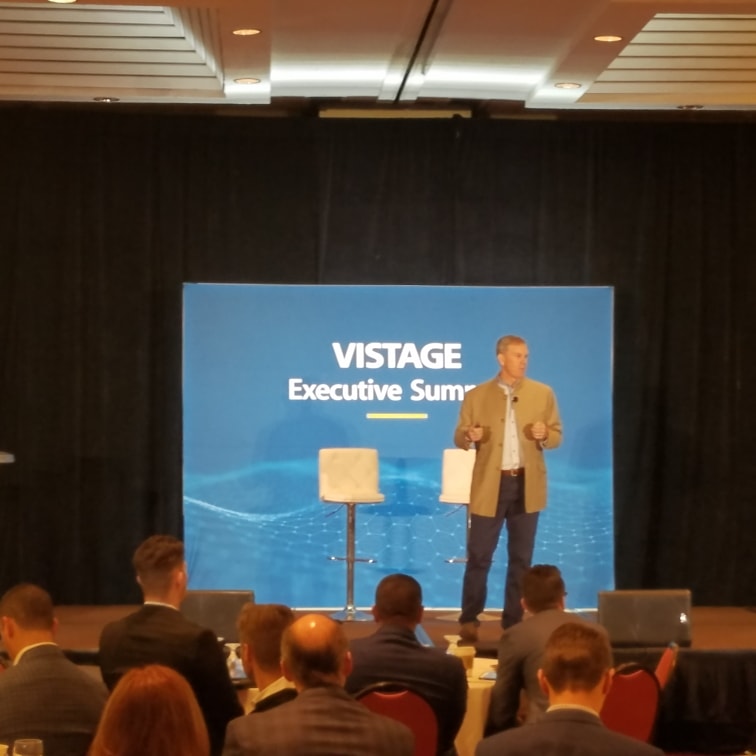 AccountingDept's tweet photo. First #vistageexecsummit speaker of the day -- Mr. Scott Klososky on the technology integration of humanity. @sklososky https://t.co/prOOCuU1Af