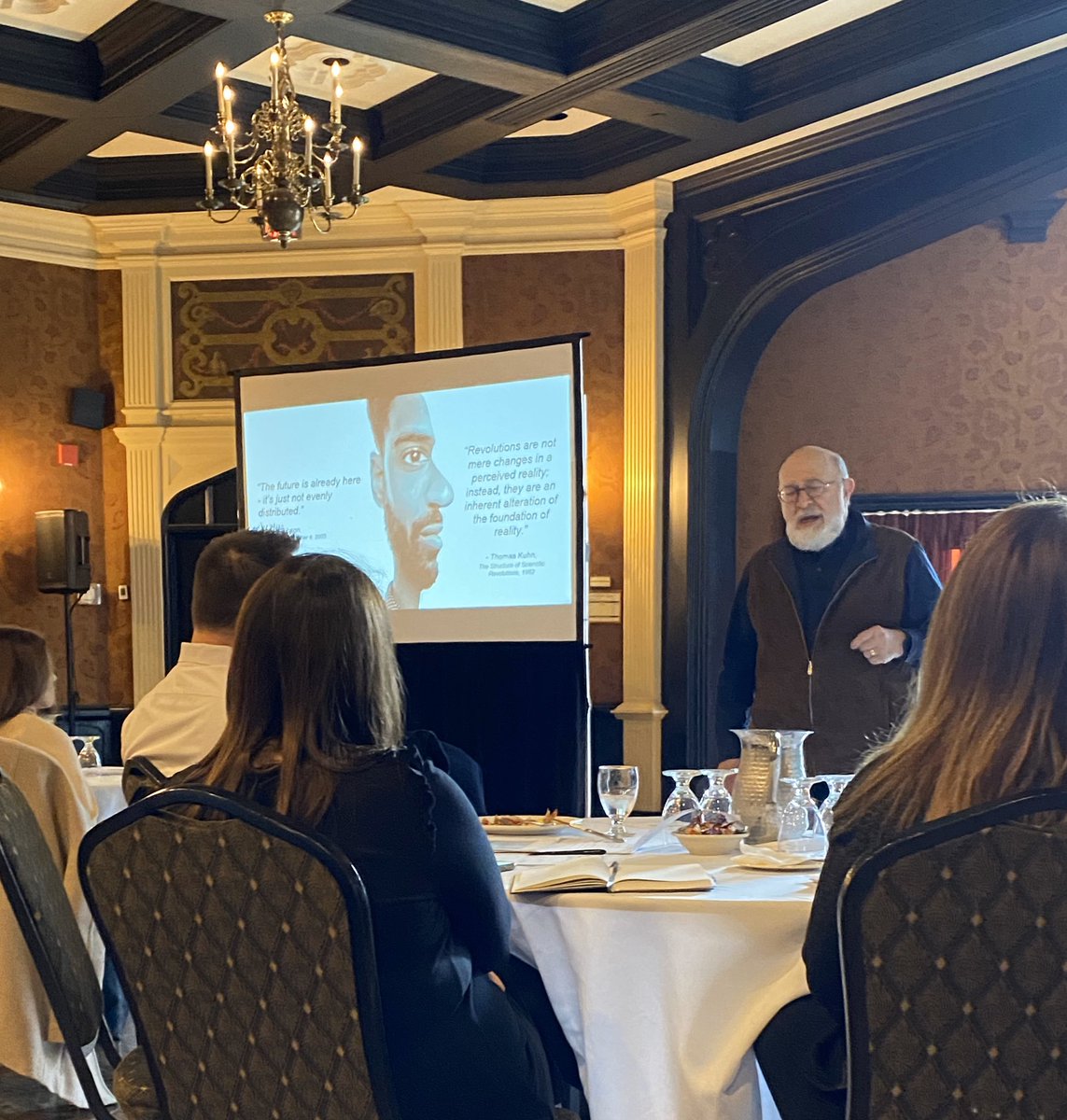 JRow's tweet photo. “Candidates overwhelming preferred the robot over the recruiter,” says Gerry Crispin when discussing the results of a pilot project with a robot recruiter. Take away — candidates need to know that your process is fair. @DigiTalentAcq #DTA2020 https://t.co/asYSynXV3u