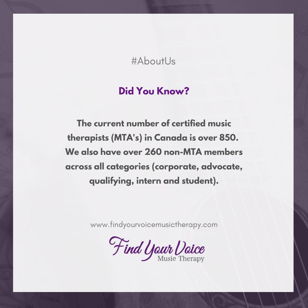 FindYourVoiceMT's tweet photo. Did you know? 💜
.

#FindYourVoiceMT #musictherapyawareness #musictherapy #music #therapy #advocate #changinghealthcare #keytoyourhealth #musictherapymonth #growing #profession #CAMT https://t.co/yZF0lEKFPf