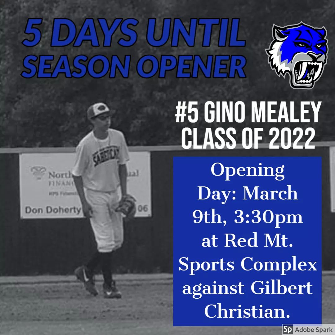 STFHSBaseball's tweet photo. Season Opener is 5 days away---  March 9th VS Gilbert Christian at Red Mountain Sports Complex - first pitch is 3:30.
@STFHS_Athletics @Tdub06 @STFHighSchool @FUSDAthletics @AZSPORTSNETWORK 
#STFHS #Sabercats #SabercatsBaseball #SabercatPride #GoSabercats #GoCats #TeamDylan https://t.co/eriPPjBjXN
