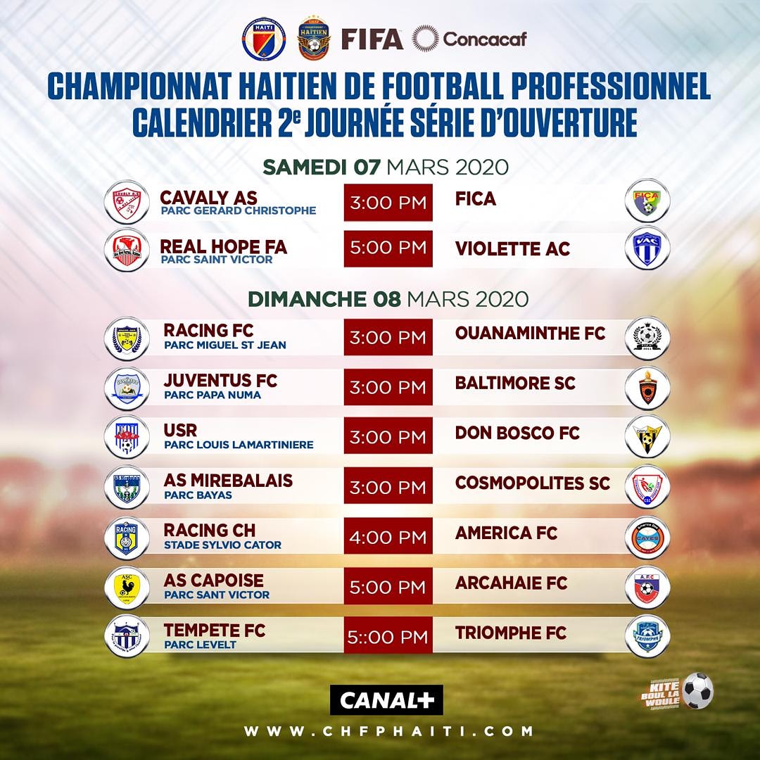 fhfhaiti's tweet photo. Tcheke KALANDRIYE 2e Jounen CHANPYONA NASYONAL la💥 #WeekEndBoul peyi a🙌🏾🏆
#FHF2020 #KiteBoullaWoule⚽🇭🇹 https://t.co/BJzJEeDeWj