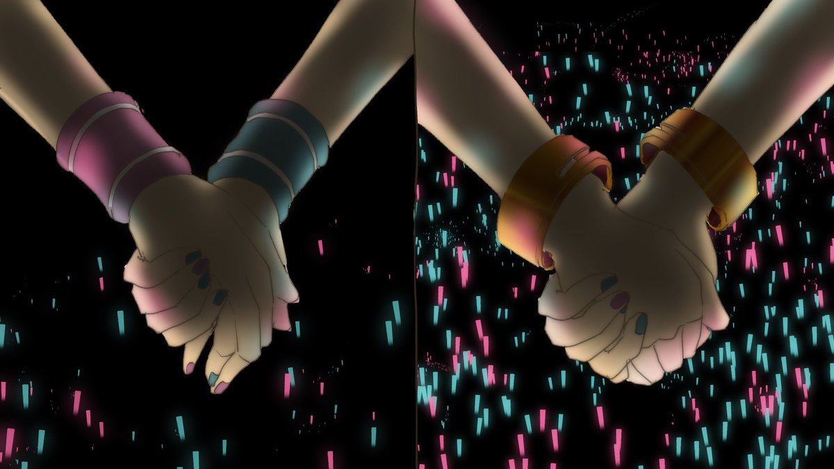 multiple girls 2girls bracelet jewelry glowstick nail polish holding hands  illustration images
