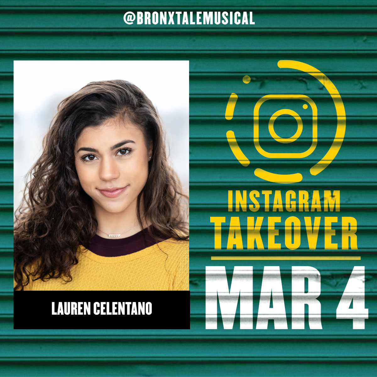 ⚠️Tune In Alert⚠️ Today, follow along as Lauren Celentano (<a href="/CelentanoLauren/">Lauren Celentano</a>) shares her #BronxTaleMusical story as she takes over our Instagram from Sacramento, CA! Head to @BronxTaleMusical on IG!
