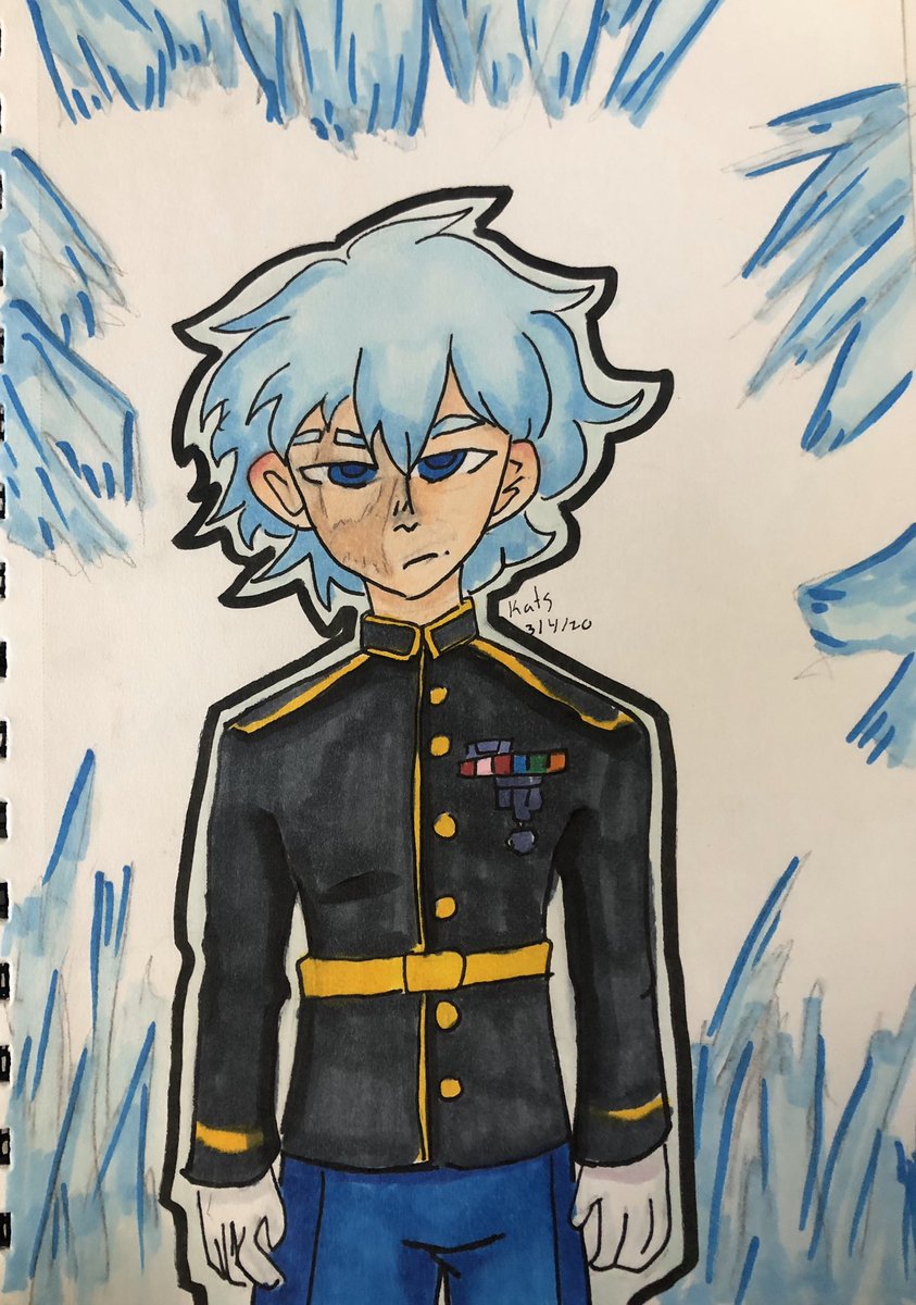 Kat__Art's tweet photo. #ice #blue #copicmarkers #army #black #medal #scar #drawing #sketchbook 

🔵Some test subject for the army lol?? Idk. 🔵 https://t.co/JL7TU0aAGf