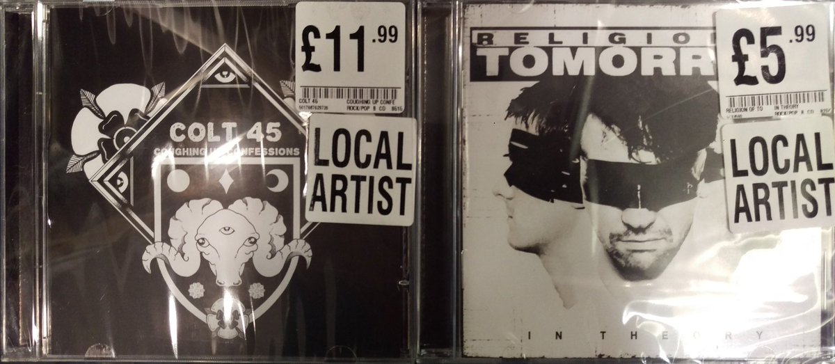 It's our local artist hour in store right now! 
Why not pop in to give <a href="/wearecolt45/">COLT 45</a> and <a href="/ReligionOf2moro/">Religion Of Tomorrow</a> a listen
Colt 45s album is £11.99 and Religion of Tomorrows album is £5.99. 

If you've got any albums you would like us to sell then get in touch

#LocalHour #LocalArtists