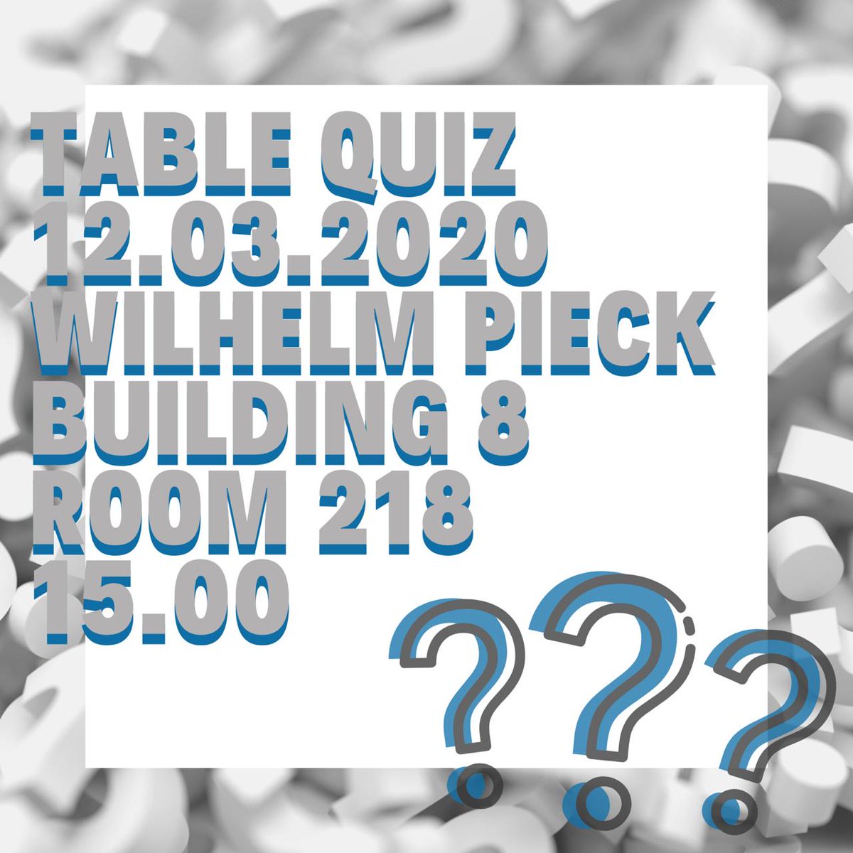 ISA_rssu's tweet photo. It's time for another Table Quiz! Are you losers ready to take your revenge? Last time winners can you defend your champion status? 
It all goes down this March 12th. https://t.co/JmV77rjb8H