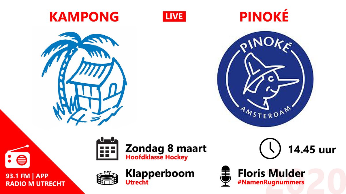 RTVUtrechtSport's tweet photo. LIVE | Voor de hockeyers van Kampong breken spannende weken aan. Na de nederlaag van vorige week tegen Bloemendaal is winst noodzakelijk tegen Pinoké! Onze @florism zit op de Klapperboom #KamPin @KampongHockey @Hockey_Pinoke
📻 Live op Radio M Utrecht #NamenRugnummers https://t.co/EkdJrLI5yq