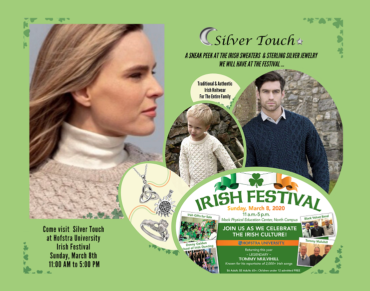 silvertouch211's tweet photo. ☘️We'll be at the Irish Festival on Sun., March 8th, 2020 at Hofstra University from 11- 5. Visit Silver Touch to see the NEW Irish sweaters we have in addition to Celtic jewelry, gifts, and accessories. ☘️ We hope to see you there! ☘️#irishfestival #hofstra #sterlingsilver https://t.co/h48YbVx5gj