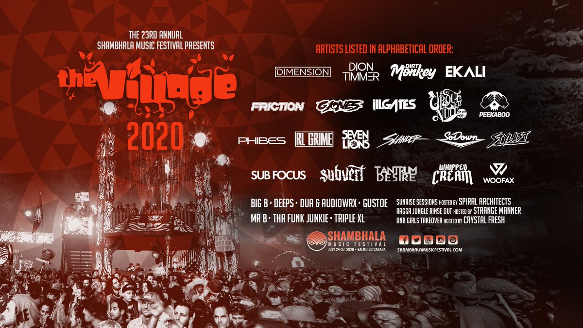 The Village Stage 2020 lineup! We are really excited about SO Many of these acts!Who will we see there?
get your tickets here: tickets.shambhalamusicfestival.com
