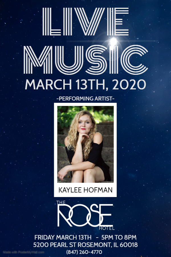 Next Friday night will be brought to you with live music from Kaylee Hofman. Join us on March 13th for great tunes, cocktails and bites from 5-8PM in the lobby.