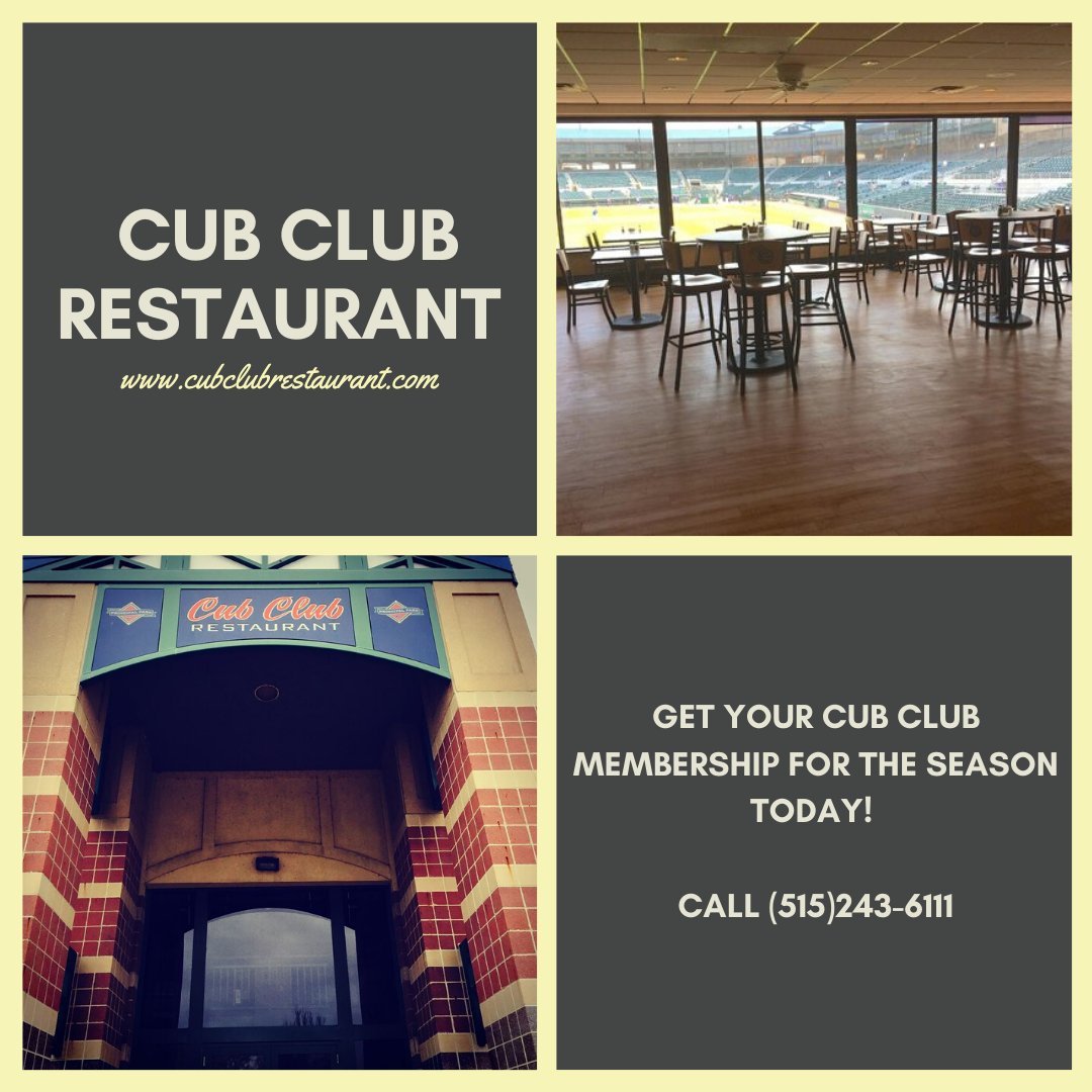 The season starts on April 14th! Become a Cub Club member and gain access to the restaurant before any home game. You do not have to be a season ticket holder, day passes available! Call (515)243-6111