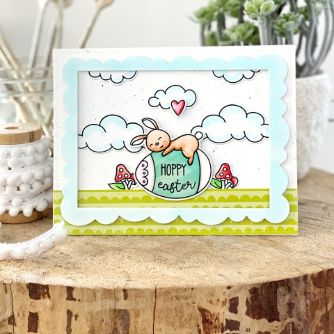 AveryElleStamps's tweet image. Hope our Hoppy bunny is wearing sunscreen! Check out how Elena reached for the scallops in this card: on the Wonky Scalloped Frame, the patterned paper "grass," the edge of the Easter egg, and even the clouds! #averyellestamps #scallopallthethings #hoppy #eastercard #handmade