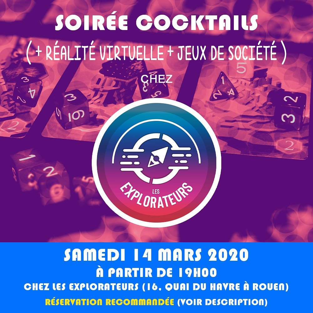 #soireejeux chez Les Explorateurs samedi 14 mars à partir de 19h00.  #j2s  #jds  #jeuxdesociete  #rouen  #seinemaritime . Réservez via :  http://opn. to/a/eFR1D (effacez l'espace dans le lien).