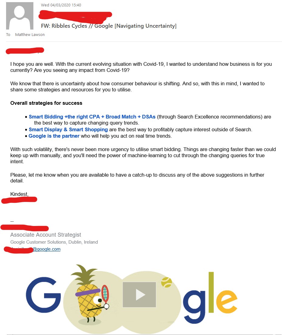 Google is now using COVID-19 as a reason to enable Smart Bidding aka Auto Bidding. <a href="/Google/">Google</a> Google has no shame! Tut Tut.