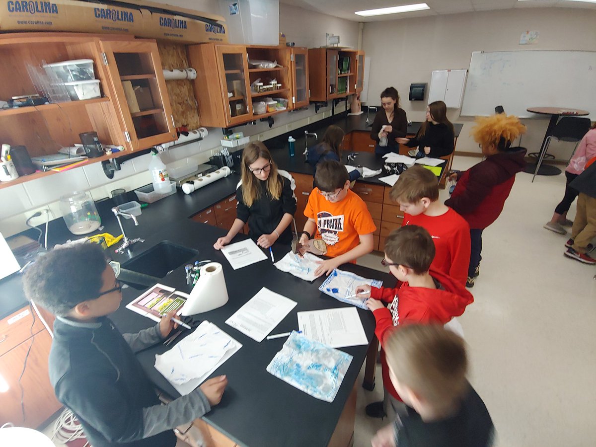 A lot of action today <a href="/C_Heights_SPASD/">Cardinal Heights Upper Middle School</a>. 5th grade ss visiting from Westside Elementary learn about water while 9th grade biology ss lead lessons. <a href="/sunprairiek12/">Sun Prairie Schools</a> #communityconnections #eaglessoar