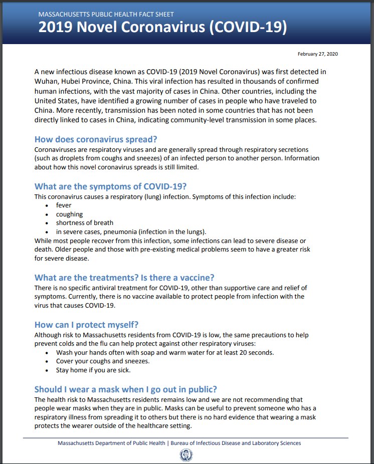 GreaterSenior's tweet photo. Information from Secretary of the Executive Office of Elder Affairs regarding the Corona Virus. It's important to know - risk of Corona Virus in Massachusetts remains low while risk of flu is high. Wash your hands and don't touch your face.
#coronavirus #GSSSI https://t.co/Eye9M0XRkS