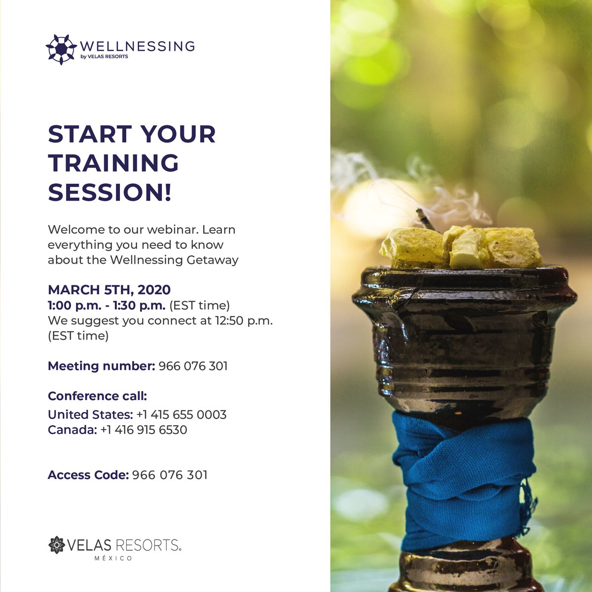 VelasExperts's tweet photo. We will be waiting for you this March 5th, 2020, from 1:00 pm to 1:30 pm so you can discover everything about our Wellnessing Getaway offers.

https://t.co/ca5bmLBhgA https://t.co/UEeTSPJo8z