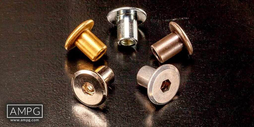 AMPG_USA's tweet photo. We have Steel #ConnectorNuts in a variety of finishes for your project's needs. Seen here are Zinc, Bronze, Plain #Steel, Nickel and Brass finishes. (Not pictured : Black Oxide) https://t.co/FOIHgJq42h