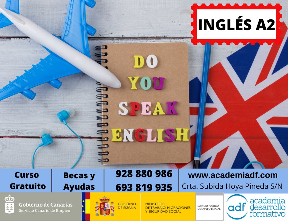 AcademiaADF's tweet photo. CURSO GRATUITO INTENSIVO INGLÉS A2 subvencionado por el @SCEmpleo 
¡TOTALMENTE GRATUITO!
👉🏼 Con doble acreditación.
PREINSCRÍBETE➡️https://t.co/3Oj3RP8C3P⬅️
📆Comienzo el 05 de marzo
🕐16:00 - 21:00 horas
📞928 88 09 86 | 📱 693 819 935
📍Crta. Subida Hoya de Pineda, s/n (Gáldar) https://t.co/mrzOSvrAjI