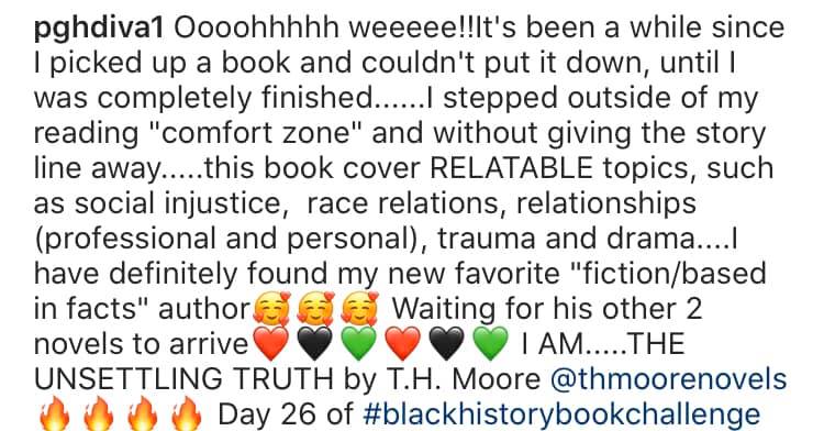 Thmoorenovels's tweet photo. Thank you @pghdiva1 (IG) for your book selfie AND BOOK REVIEW! Glad you enjoyed my new novel “I AM...” #TheWritingQUE #TheWritingQUE #1911 #omegapsiphi #scholarship #stoppolicebrutality #RESIST
#blackauthor #HBCUwriter
#blackliterature @OfficialOPPF
@IAmSteveHarvey @RickeySmiley https://t.co/dxSce1Y47i