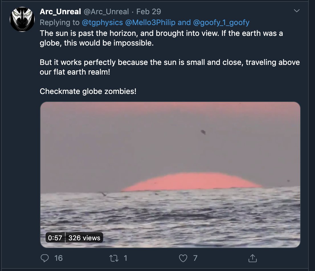 FlatHall's tweet photo. Show us how the Sun really works.
Have you ever seen a sunset?... Only in Youtube, Right?
#FlatBrain #FlatFail #FlatEarth https://t.co/0MLgiqjx4I