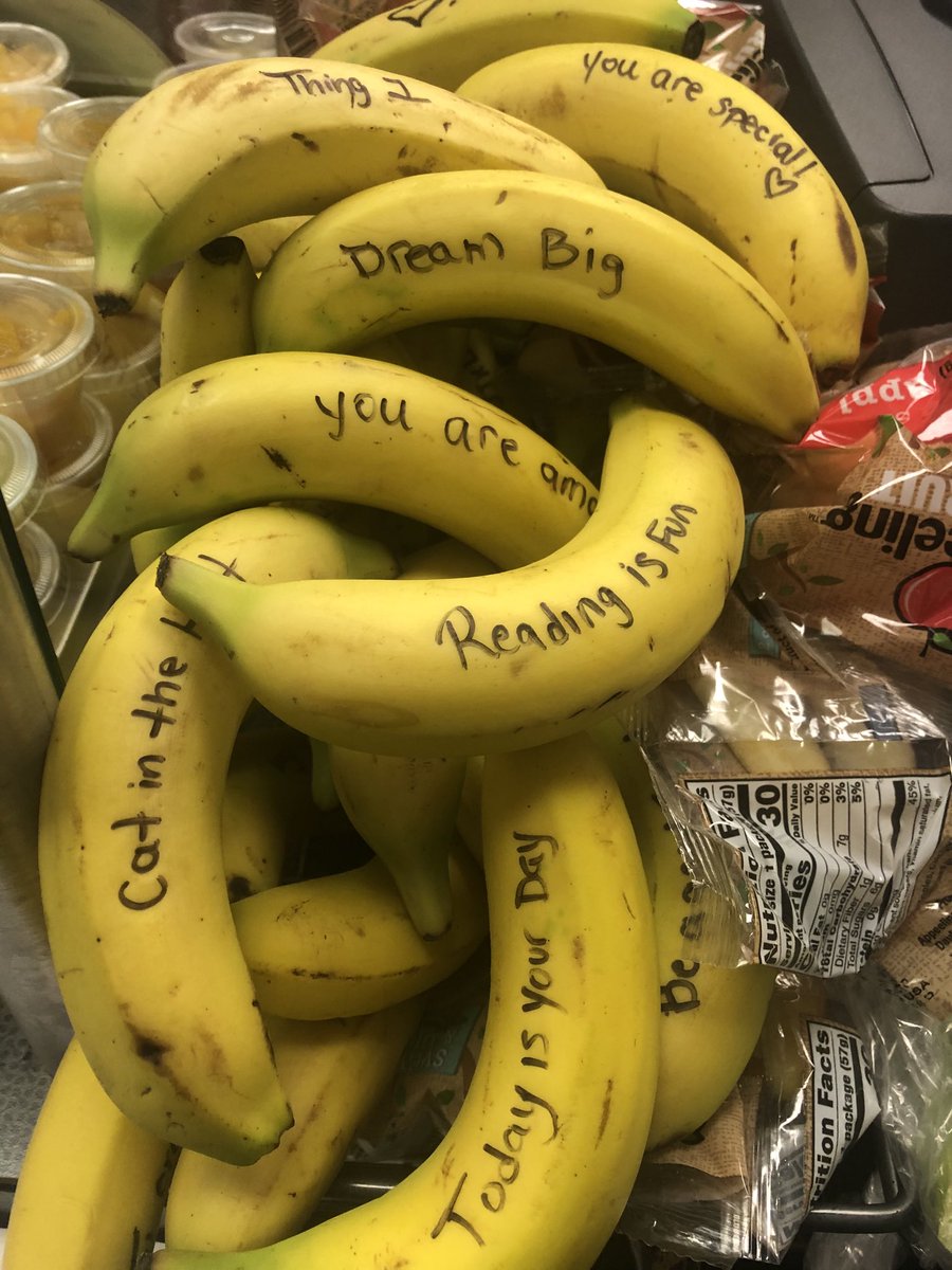 The cafeteria staff at the Primary School wrote inspirational quotes on the bananas today for our students #dreambig ⁦<a href="/RedBankSup/">Dr. Jared Rumage</a>⁩ ⁦<a href="/DreamBigRB/">Luigi Laugelli</a>⁩ 🍌