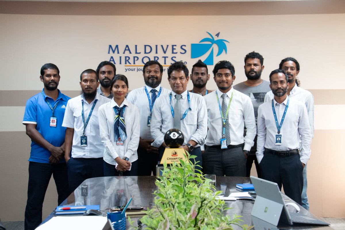 MACLmedia's tweet photo. MACL billiard team, the champions of the 8th Inter Office Billiard Championship presented the trophy to the senior management of @MACLmedia today. AMD Mr. Moosa Solih praised the team players for their dedication and hard work at the tournament. https://t.co/9e0xh48AIq