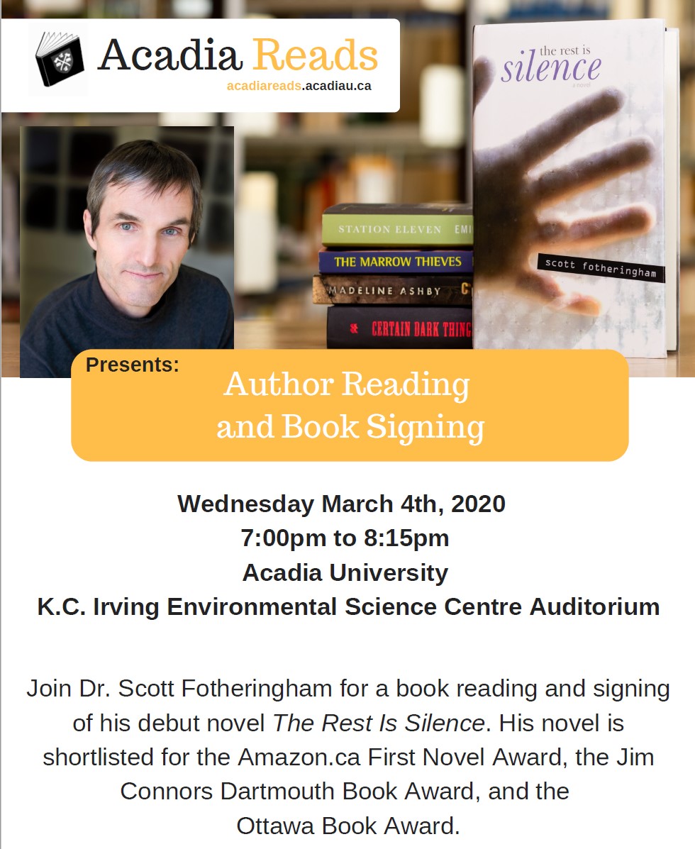 acadialibrary's tweet photo. TODAY at 7pm (March 4)! Acadia Reads Author Reading & Book Signing with Scott Fotheringham in the KCIC Auditorium! This is a free event that is open to everyone! #acadiau #wolfville #acadiareads https://t.co/jCe6HYw1QG
