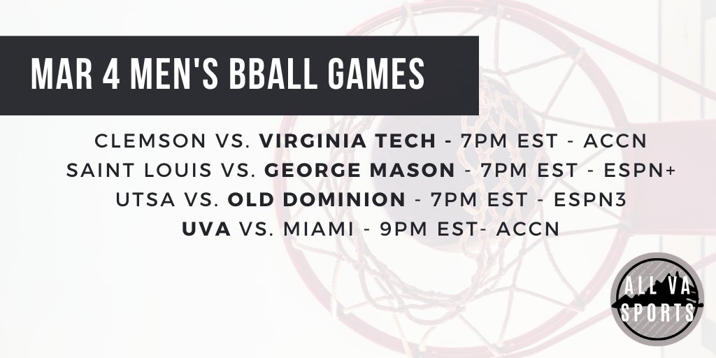 Three home games in Virginia tonight and #22 UVA heads to Miami. Let's hear if you're headed to a game!