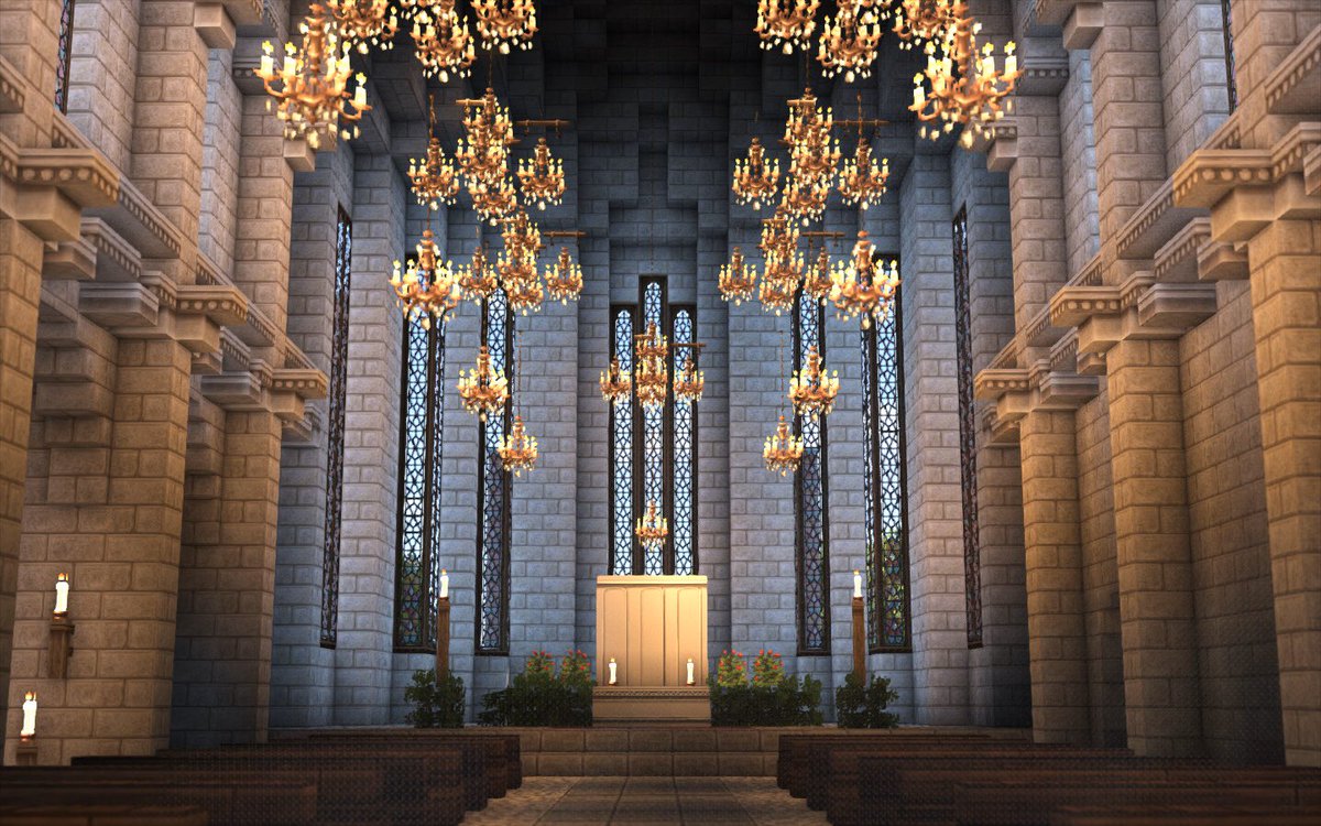 ちくわおいしい Chikuwa Lecker בטוויטר 床にうつるステンドグラスの美しさは確保しつつ聖堂の内装をなんとか終わらせました Miniaturia Minecraft