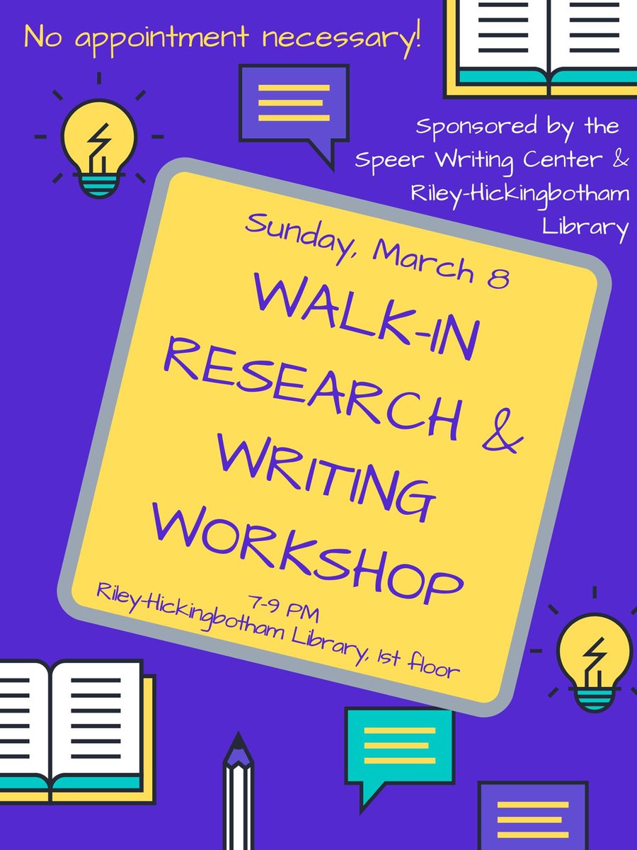 THIS Sunday! Get a start on those papers &amp; midterms with our walk-in workshop! We’re on the 1st floor <a href="/OuachitaLibrary/">OBU Library</a> where you can also get help with research. No appointment necessary; Sun 3/8, 7-9 pm #writing #collegewriting #studentshelpingstudents #writingcenter