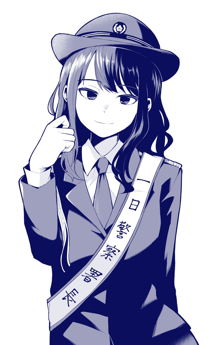 kazano hiori 1girl solo necktie hat monochrome smile looking at viewer  illustration images