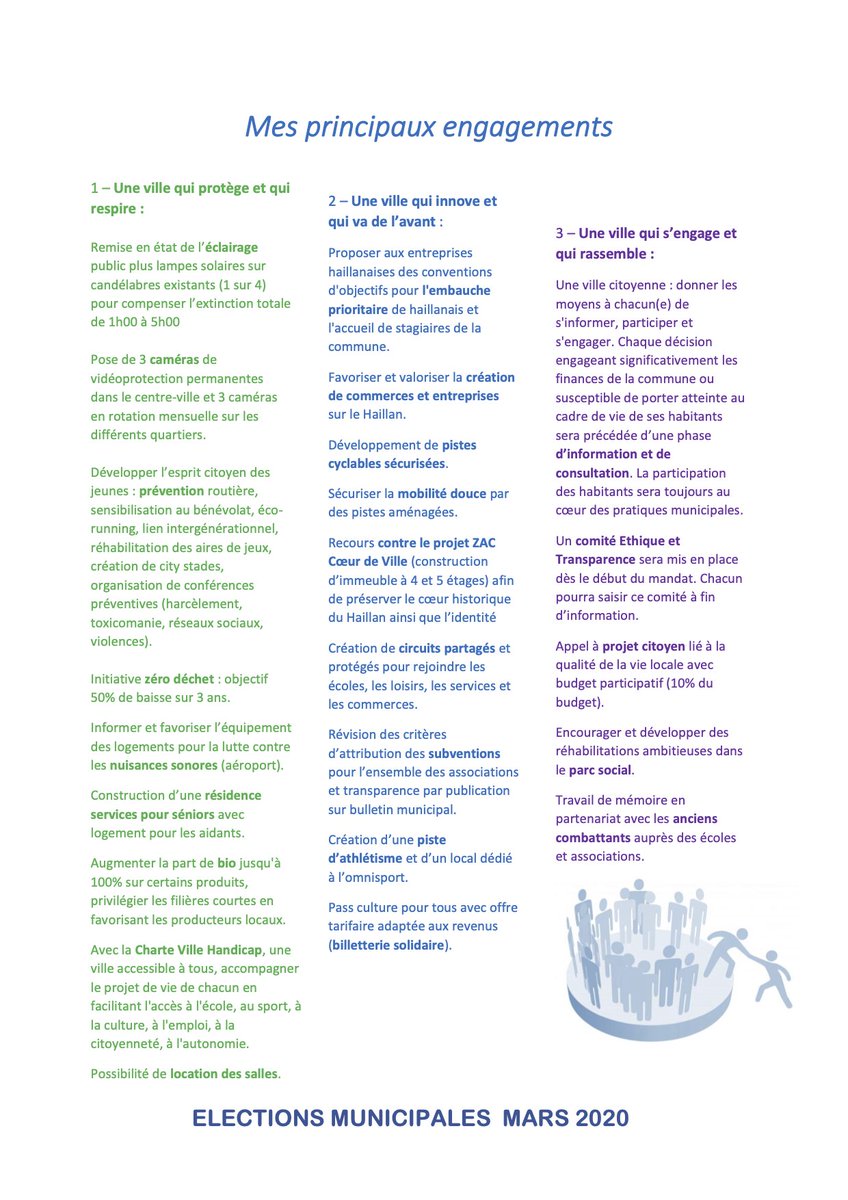 TiquetLeHaillan's tweet photo. Pour #LeHaillan, une profession de foi claire; un engagement sincère sur des sujets concrets, mieux-vivre ensemble au quotidien

- Le Haillan, demain, protège et respire
- Le Haillan, innove et va de l'avant
- Le Haillan, s'engage et rassemble !

#CarolineTiquet #Municipales2020 https://t.co/izElcxtTgu