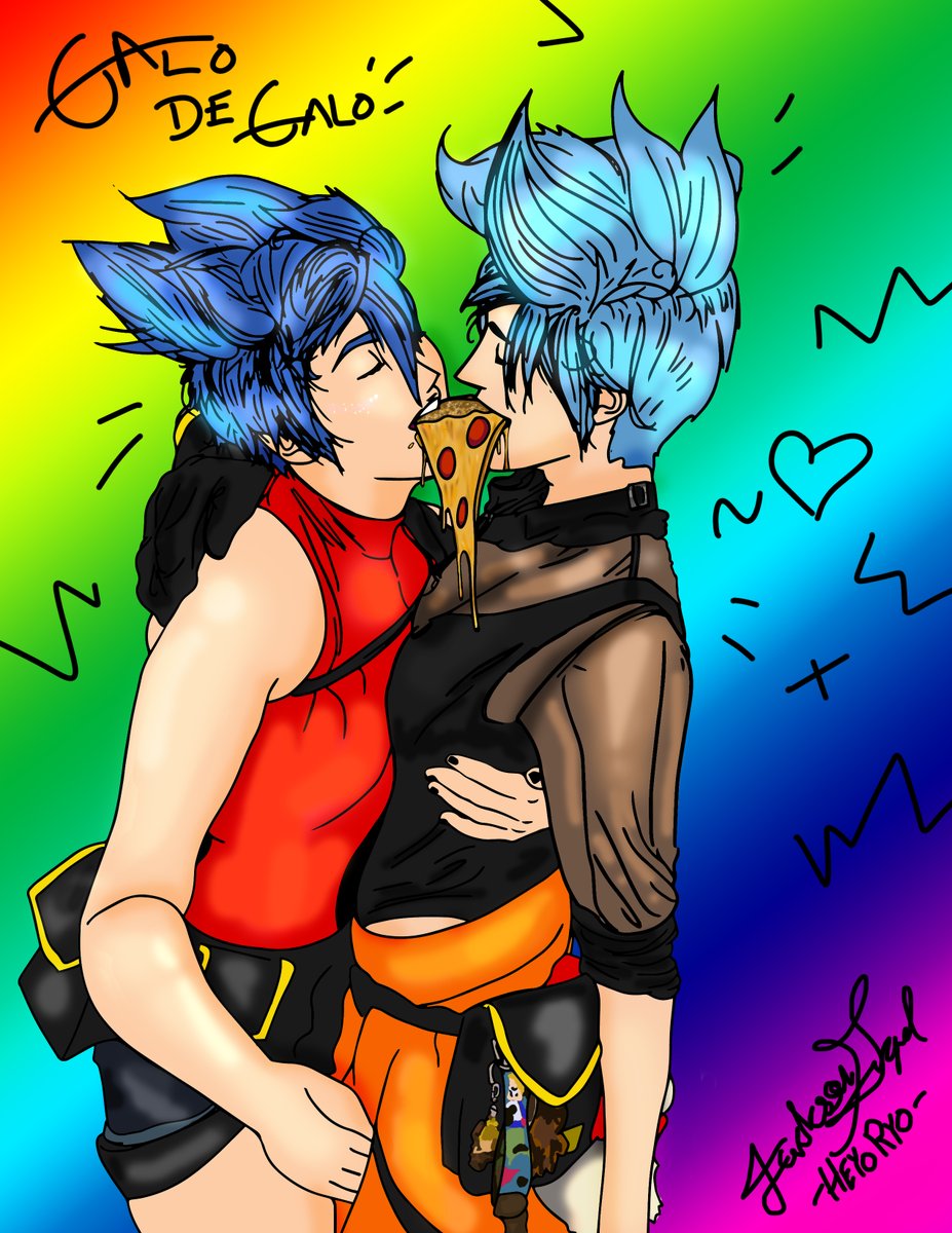 HeyoRyo's tweet photo. I FINISHED IT AHHHHHH😂😂🤣
I CALL IT
GALO DE GALO DE PIZZA 🍕
~
Funniest night ever, I can't wait till next Holiday Matsuri!
#friendship #galothymos #galodegalo #promare #gay #pizza #myart
~
Original ref below
~
Thanks @amazonian_waifu and @karma_keys_ for being perfect models🤣 https://t.co/tu1wNgC3Xh