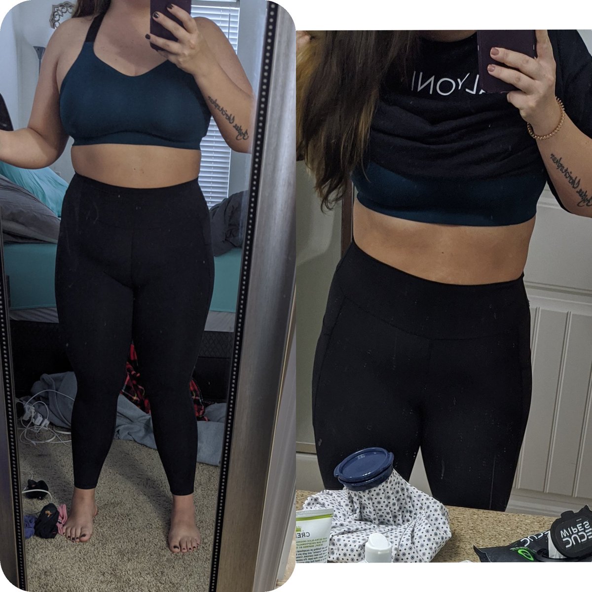 AliFishh's tweet photo. Same bra, same pants, more hard work. The process is slow but it's worth it ❤️ you don't need big numbers on the scale, you need to feel better in your skin ❤️ love you for you #fitness #insanity #insanitymax #insanityasylum @ShaunT #digdeep #stayinit https://t.co/XCgoUuuqVf