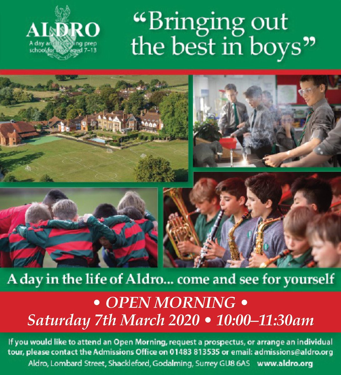 AldroSchool's tweet photo. Come and experience Aldro at our Open Morning this Saturday 7th March 10am - 11.30am. 
If you are disappointed with your secondary school allocation we have a limited number of places in year 7 available for September 2020!
https://t.co/RzDyb3c4md
#openmorning #boysprep https://t.co/RWs8cZoP7Z
