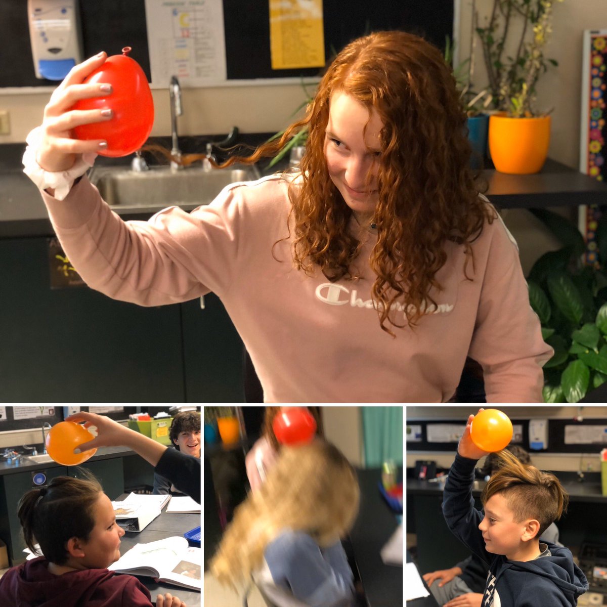 Robynlv's tweet photo. Exploring static electricity #SeventhGradeScience @ACMS_Jaguars https://t.co/Ir0mLmtcjG