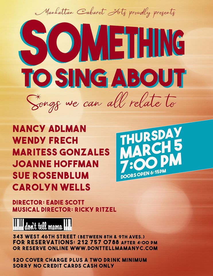 Join us Thursday, March 5 at 7PM for Manhattan Cabaret Arts - Singers Under The Direction Of Eadie Scott with Ricky Ritzel at the piano! For Reservations &amp; More Info: bit.ly/3cz6sZ8
