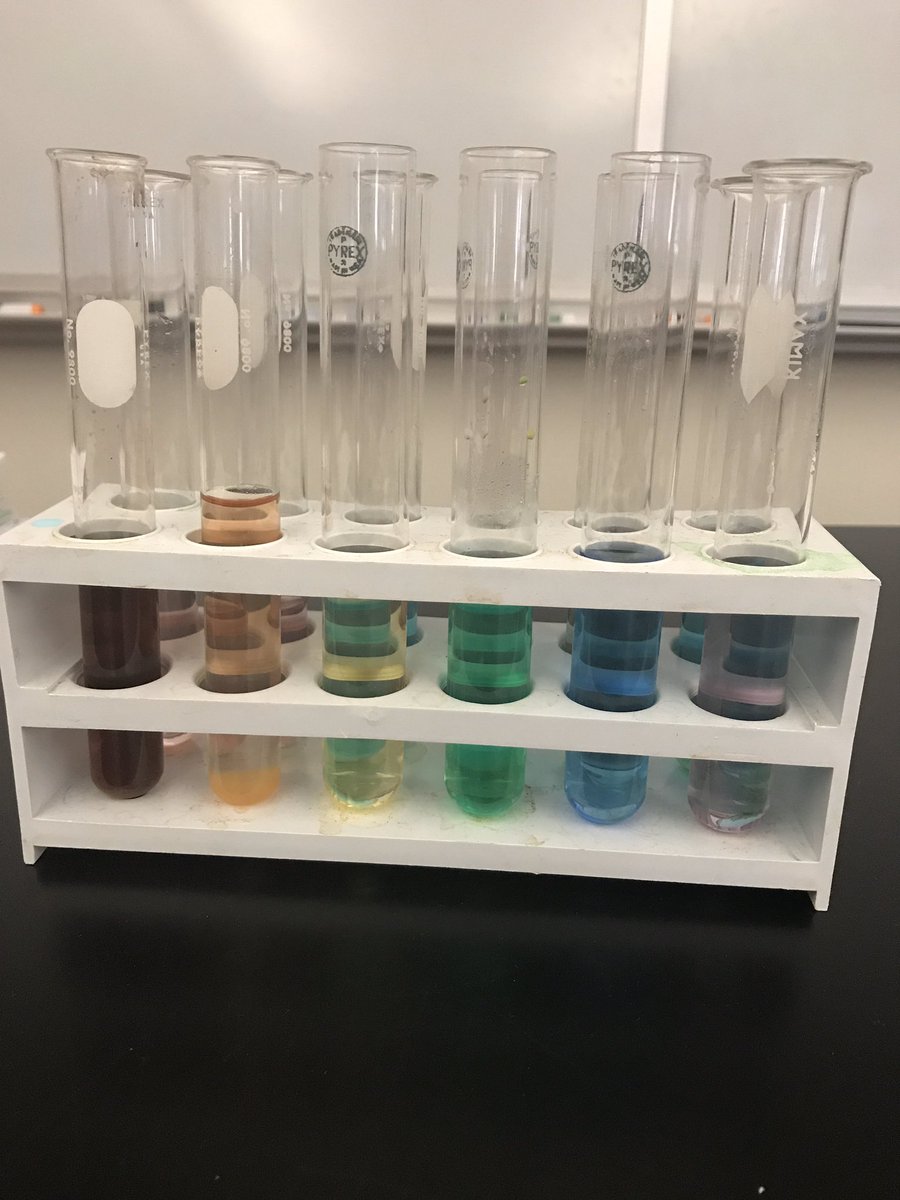 KristinaTomei's tweet photo. One of my favorite labs! Changed the set up this year so each group got all of the chemicals instead of rotating through stations and it went so much smoother. Time consuming set up but worth it! #chemchat #lechatelier https://t.co/cle1HhQQGO