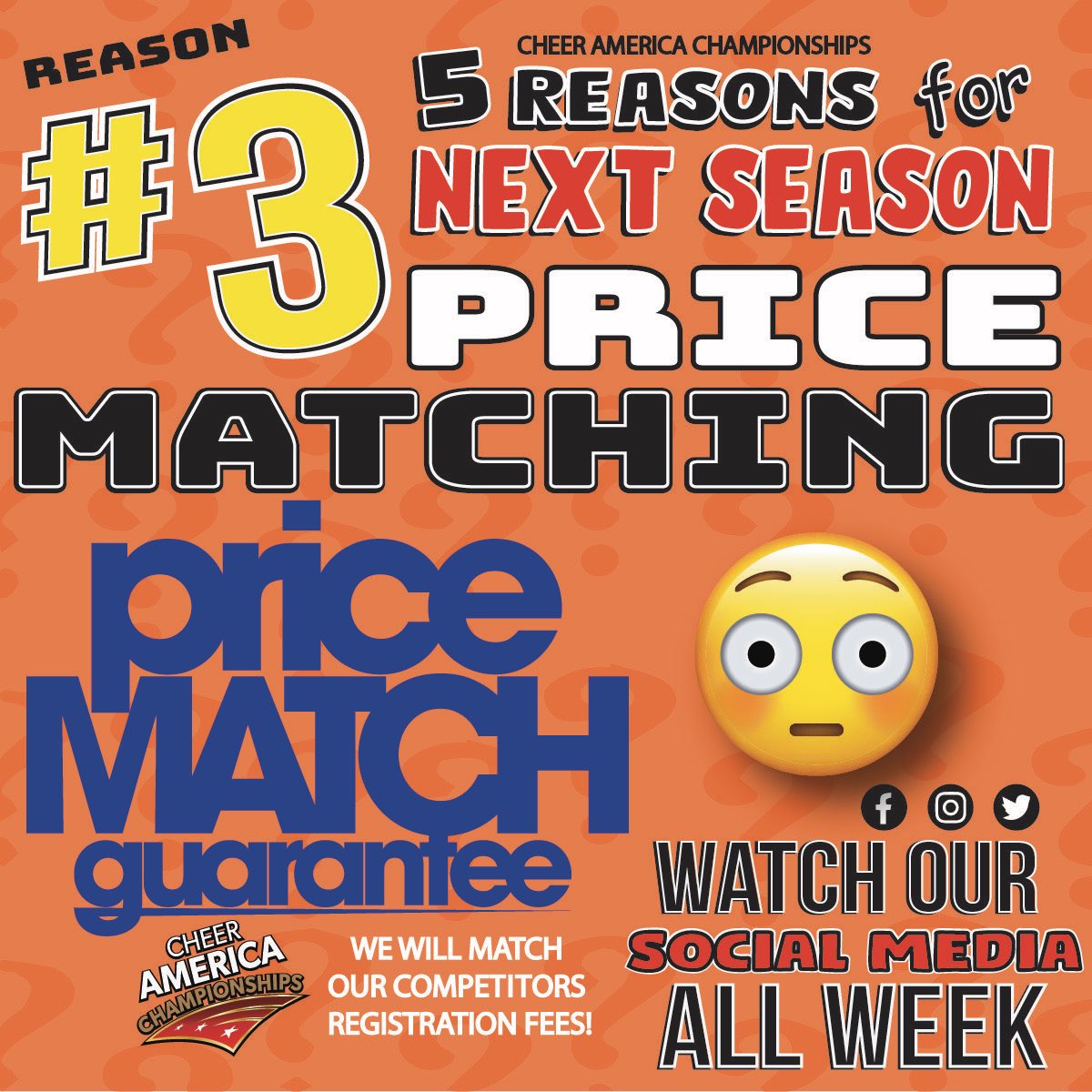 Reason #3 We will price match our competitors!! 😳 Click the link in our bio for full details ❤️💙💛 visit: cachampionships.com/2020-2021-ince… for full details!!#cheeramerica #cheer #dance #worlds2021 #theonefinals