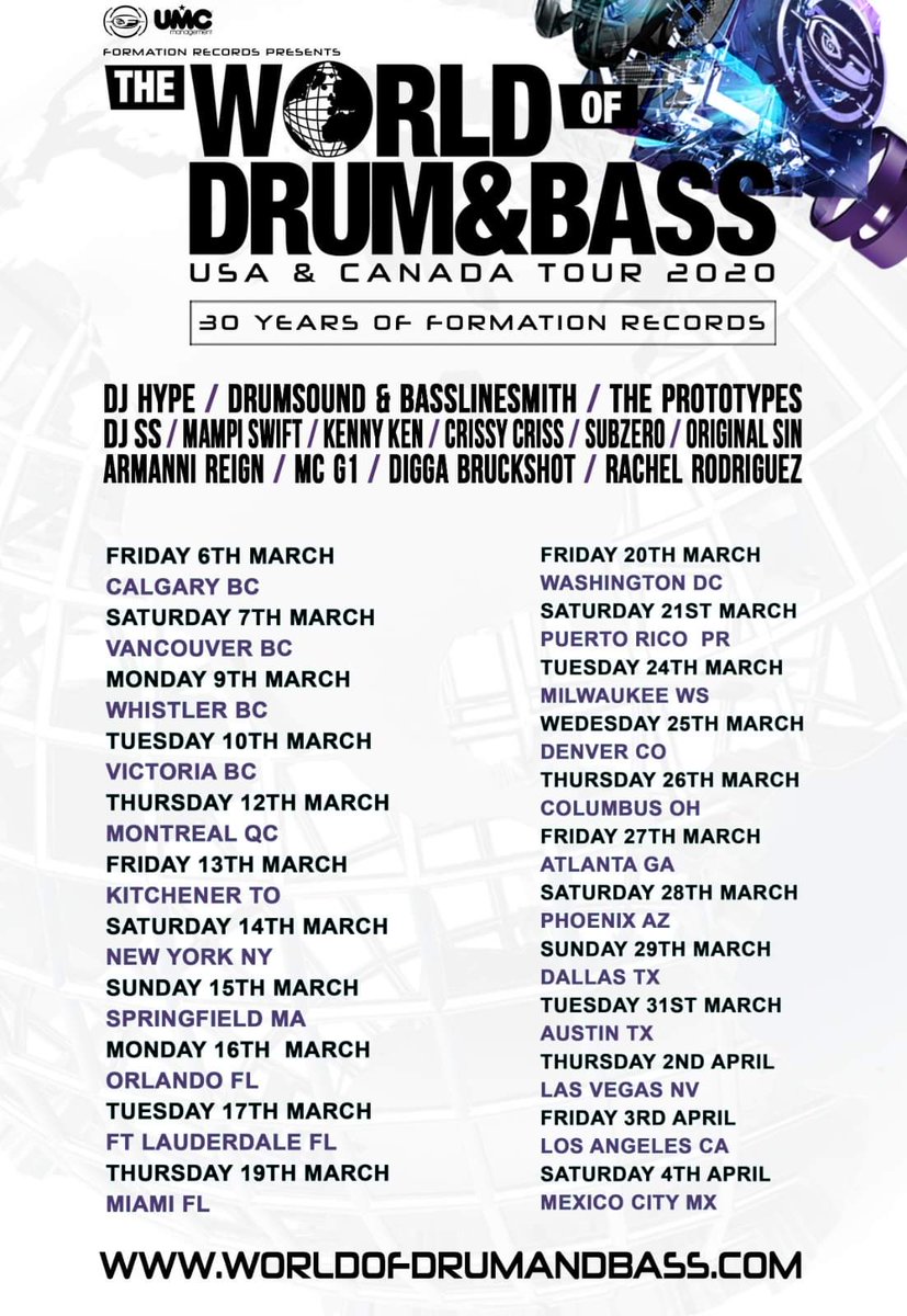 WODNB's tweet photo. Here is your OFFICIAL #WODNB2020 North America Tour Dates 🇺🇲🇨🇦🇲🇽🇵🇷 w/ featured Artists...it's a BIG ONE!!  SEE YOU ALL SOON!!  LET'S GO!!  🚀🌐 #30YearsofFormationRecs https://t.co/7nzctpq8Pd
